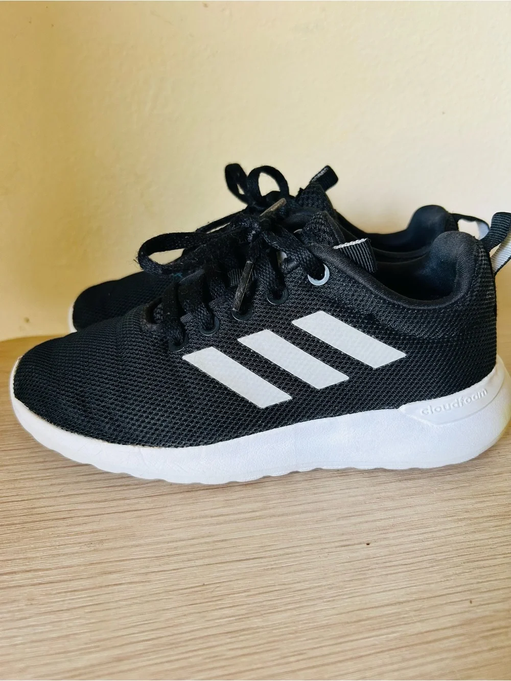 adidas 12 1/2  Kids Black & White Cloudfoam Running Shoes